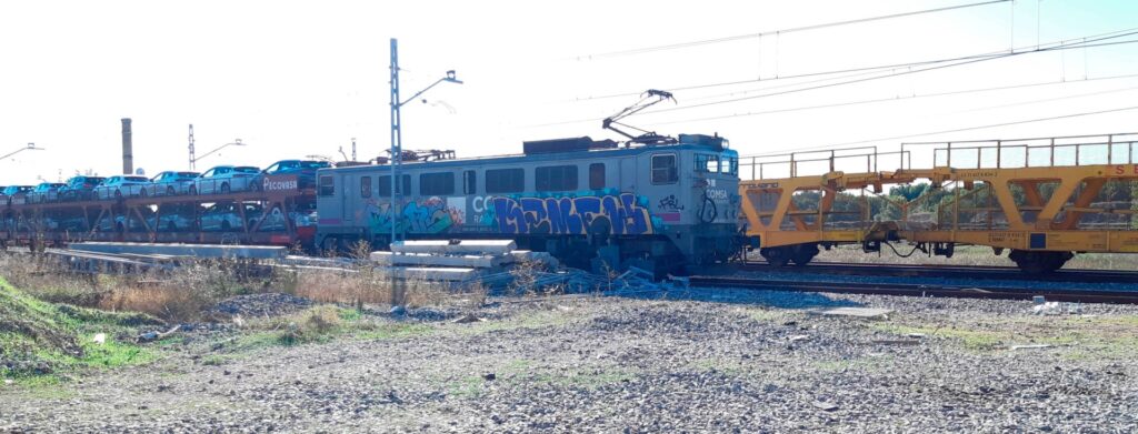 Dos trenes de mercancías se cruzan en un apartadero de la provincia.