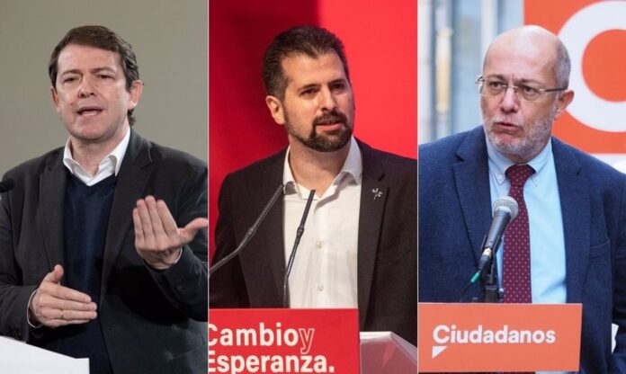 Mañueco, Tudanca e Igea. Los candidatos de los tres partidos con grupo parlamentario propio en las Cortes, PSOE, Luis Tudanca; PP, Alfonso Fernández Mañueco, y Ciudadanos (Cs), Francisco Igea, se verán este lunes, 31 de enero, en un 