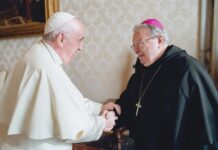 El obispo de Palencia, Manuel Herrero, junto al Papa.