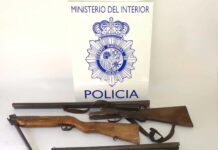 Armas de fuego incautadas al detenido por violencia de género en Palencia