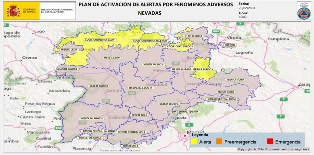 Previsión nevadas domingo 26 de febrero en Palencia