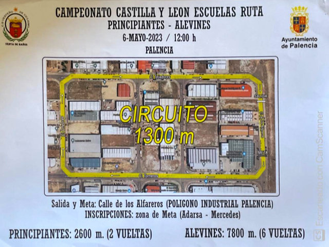 Mapa y recorrido del campeonato de cyl de categoría escuelas de ciclismo en carretera en Palencia