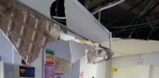Desprendimiento de techo en el Hospital Río Carrión