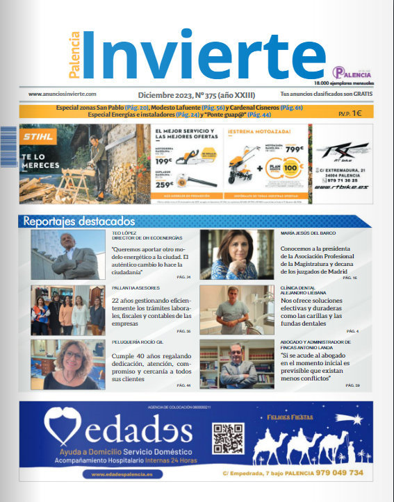 Portada del periódico Palencia Invierte. Edición diciembre 2023
