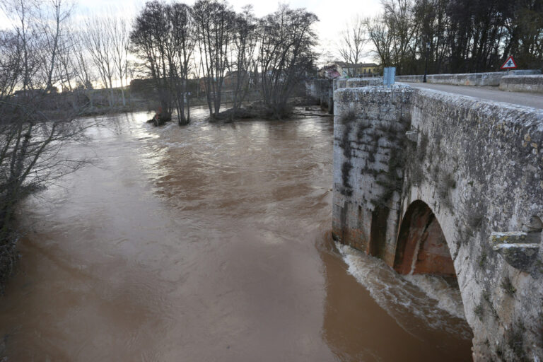Vista del río Arlanza en Quintana del Puente con alto caudal