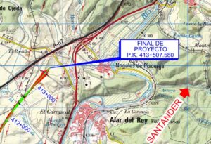 Punto donde acabará el tramo Palencia-Alar y junto a Nogales, la línea de ferrocarril convencional. La distancia entre una y otra será cubierta con el viaducto.