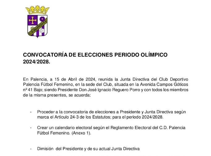 Calendario electoral Palencia FF