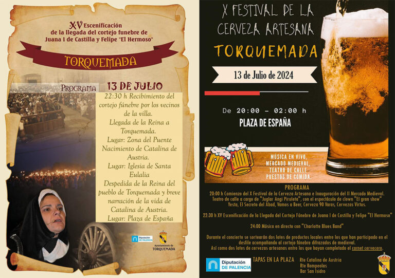 Carteles de la XV escenificación de la llegada del cortejo fúnebre de Juana La Loca y Felipe El Hermoso y el X festival de cerveza Artesana