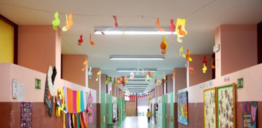 Alumno en el pasillo de un colegio