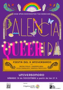 Cartel fiesta por el X aniversario de Chiguitxs LGTB+ en Palencia