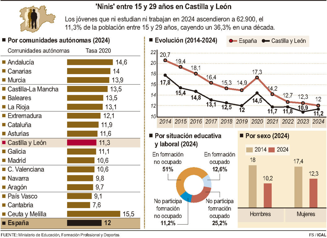 Gráfica de 'Ninis' entre 15 y 29 años en Castilla y León
