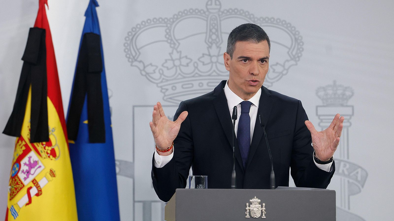Pedro Sánchez en comparecencia. RTVE