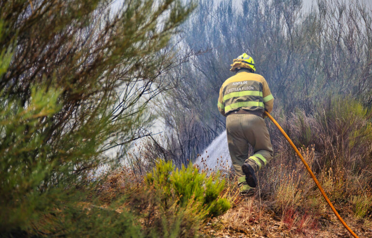 Labores de extinción en el incendio de Sierra de La Culebra en julio de 2022