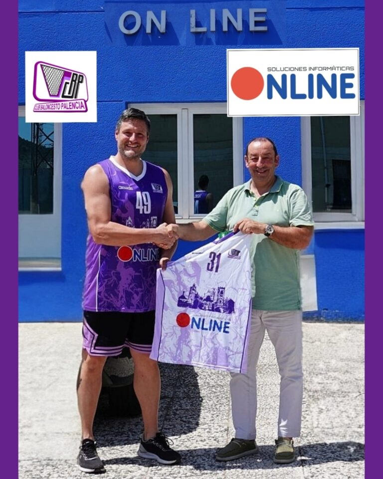 El capitán del CB Palencia, Jaime Fernández, y José Manuel Revilla, uno de los CEO de ON LINE.