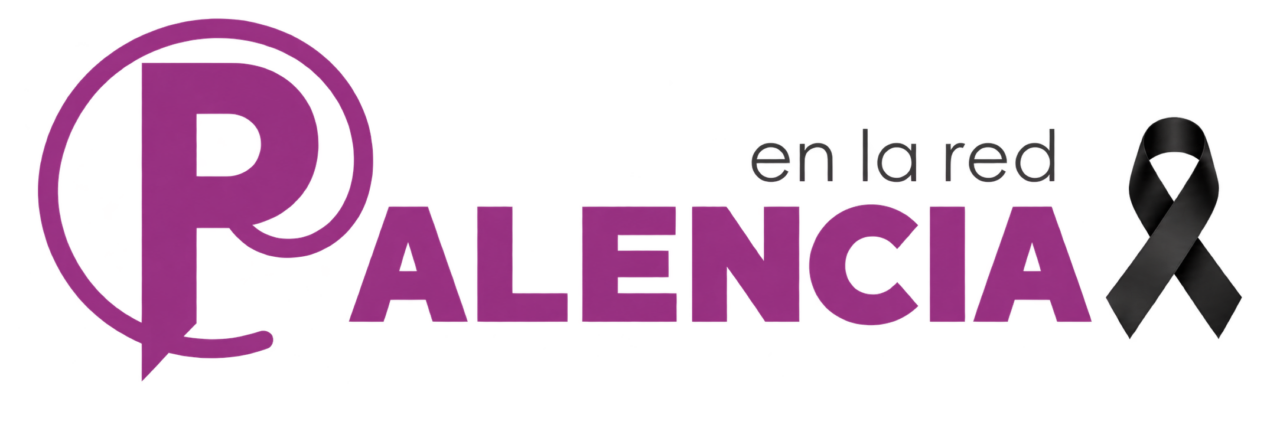 Logotipo de Palencia en la Red en tonos magenta, acompañado de un lazo negro.