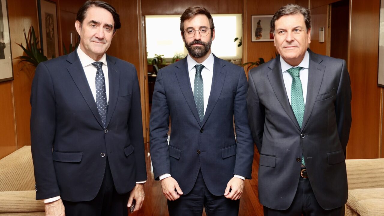 El consejero de Economía y Hacienda y portavoz, Carlos Fernández Carriedo, y el de Medio Ambiente, Vivienda y Ordenación del Territorio, Juan Carlos Suárez-Quiñones, participan en la reunión con el secretario de Estado de Energía, Joan Groizard, sobre la planificación del transporte energético en la Comunidad. / ICAL