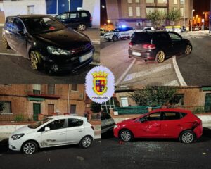 Accidente de tráfico en Palencia con vehículos dañados y policía presente