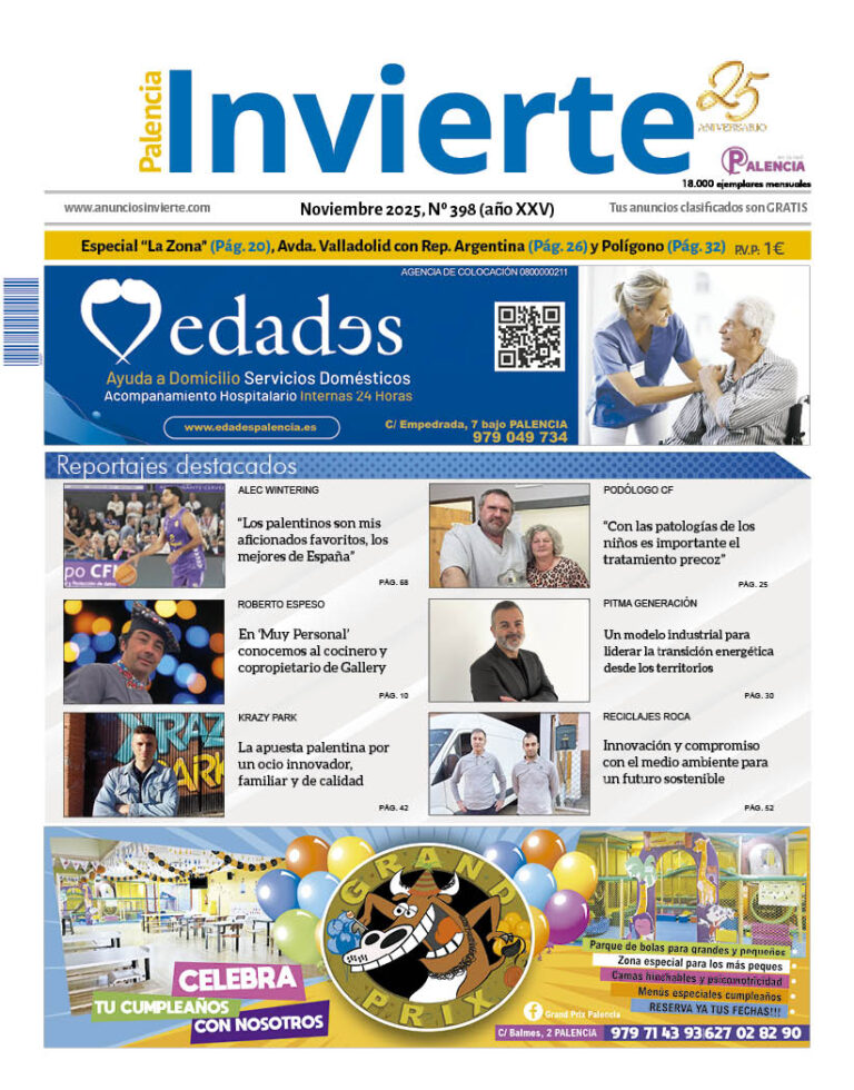 Portada de la revista Palencia Invierte de noviembre 2025