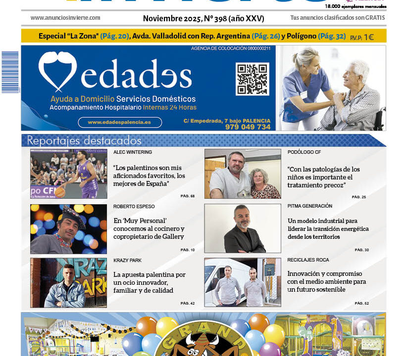 Portada de la revista Palencia Invierte de noviembre 2025