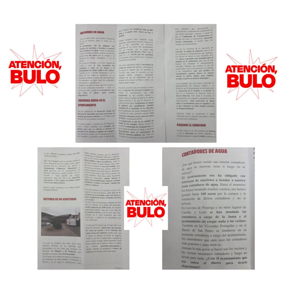 Panfleto del PSOE de Barruelo desmintiendo acusaciones de Izquierda Unida
