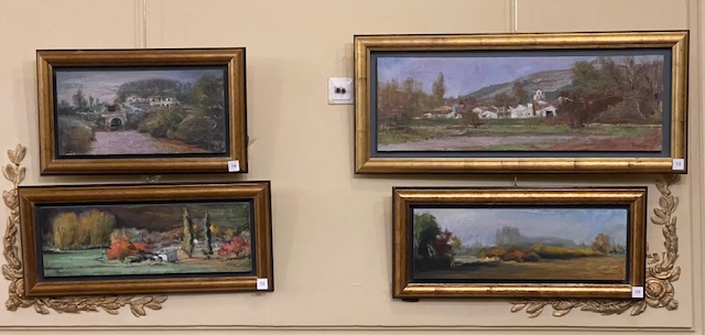 Cuadros de la exposición Estampas palentinas de José Luis Onecha en el Casino de Palencia