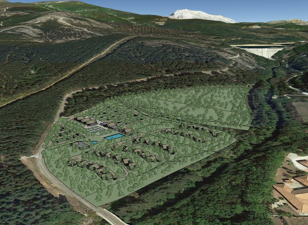 Vista aérea del proyecto de camping ecológico en Velilla del Río Carrión