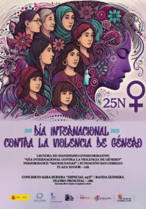 Cartel del Día Internacional contra la Violencia de Género con ilustraciones de mujeres.