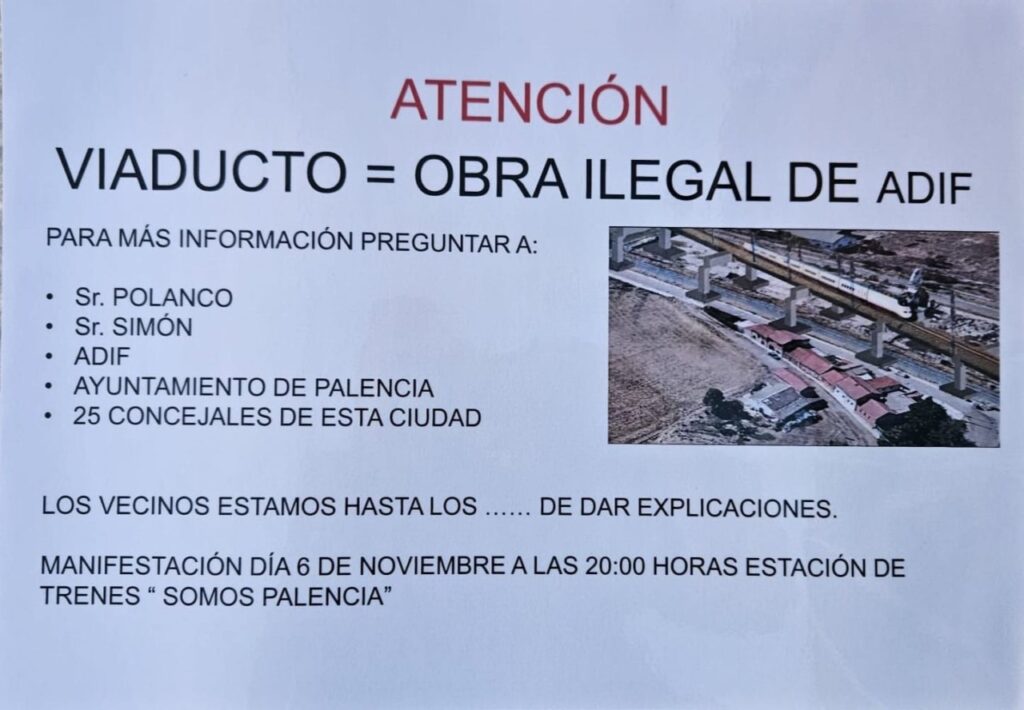 Cartel informativo sobre la concentración por el soterramiento en Palencia