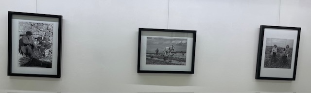 Fotografías enmarcadas de una exposición sobre Dueñas