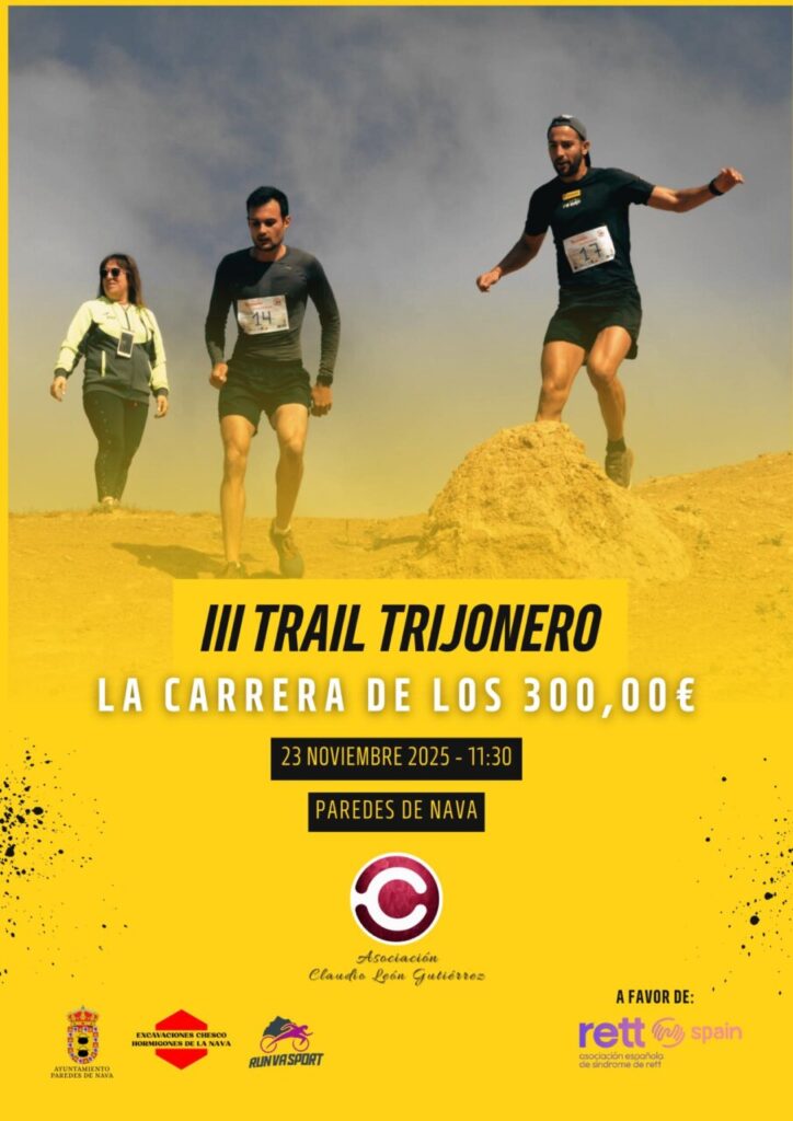Cartel del III Trail Trijonero en Paredes de Nava con corredores