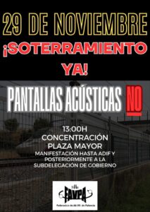 Cartel de manifestación contra pantallas acústicas en Palencia