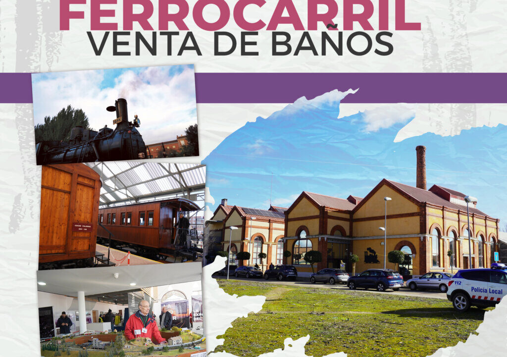 Exterior del Museo del Ferrocarril en Venta de Baños con trenes históricos.