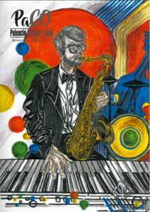 Ilustración de un músico tocando saxofón en la portada de la revista Paco Magazine de noviembre 2025