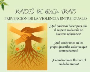 Cartel sobre la prevención de la violencia entre iguales con manos entrelazadas.