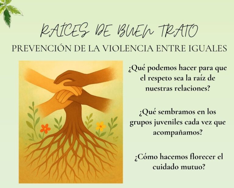Cartel sobre la prevención de la violencia entre iguales con manos entrelazadas.