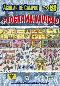Cartel del programa navideño de Aguilar de Campoo con un árbol de Navidad