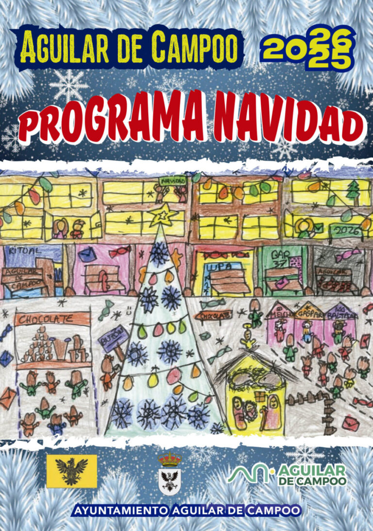 Cartel del programa navideño de Aguilar de Campoo con un árbol de Navidad