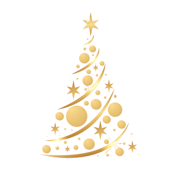 Árbol de Navidad abstracto con estrellas y círculos dorados