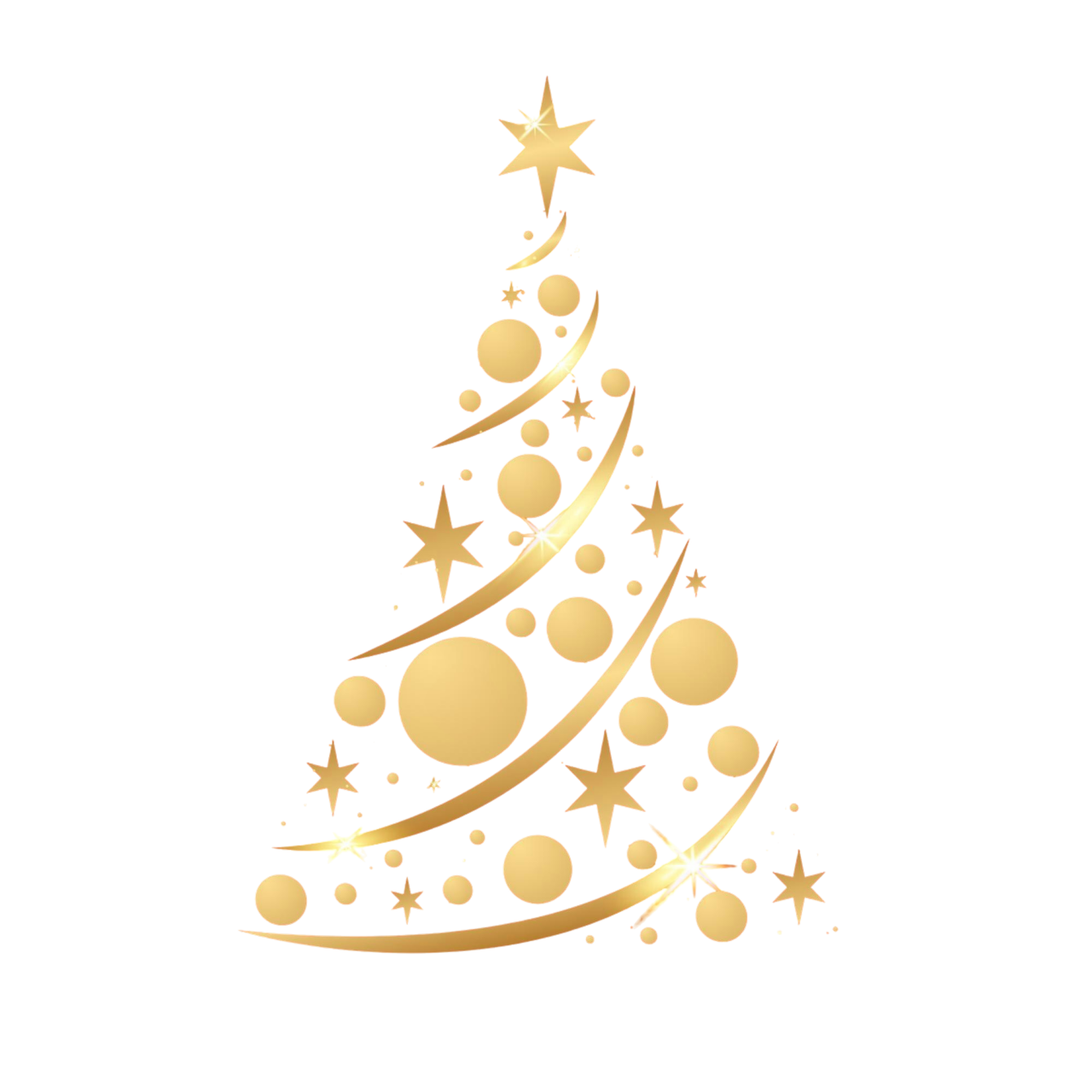 Árbol de Navidad abstracto con estrellas y círculos dorados