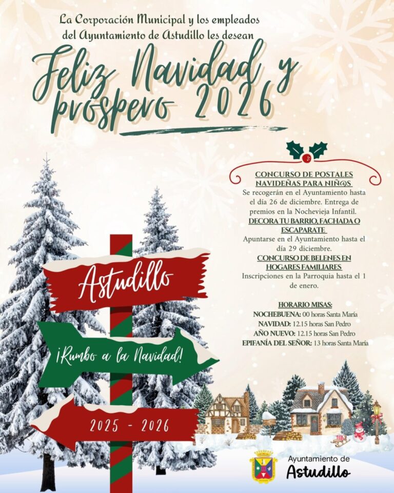 Cartel navideño del Ayuntamiento de Astudillo con deseos de felicidad