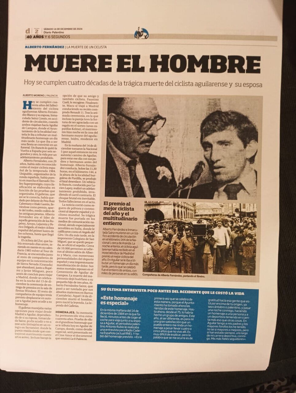Artículo del Diario Palentino sobre el premio Mariano del Mazo