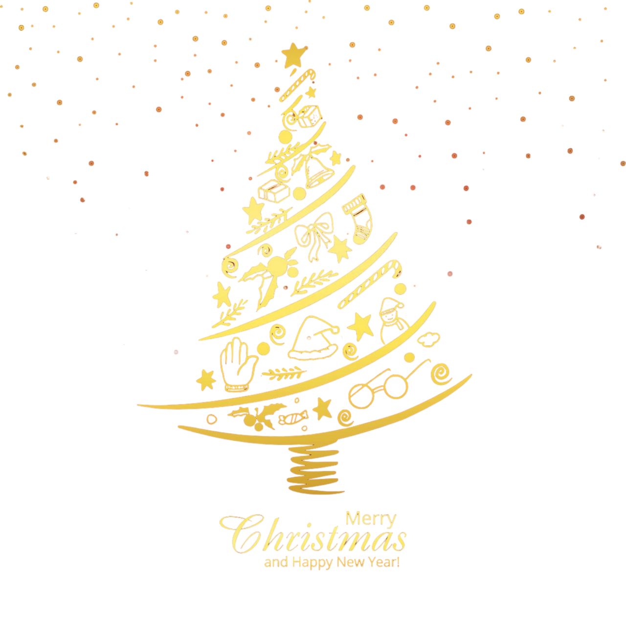 Tarjeta de Navidad con árbol dorado sobre fondo negro