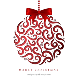 Fondo con bola navideña decorada y lazo rojo