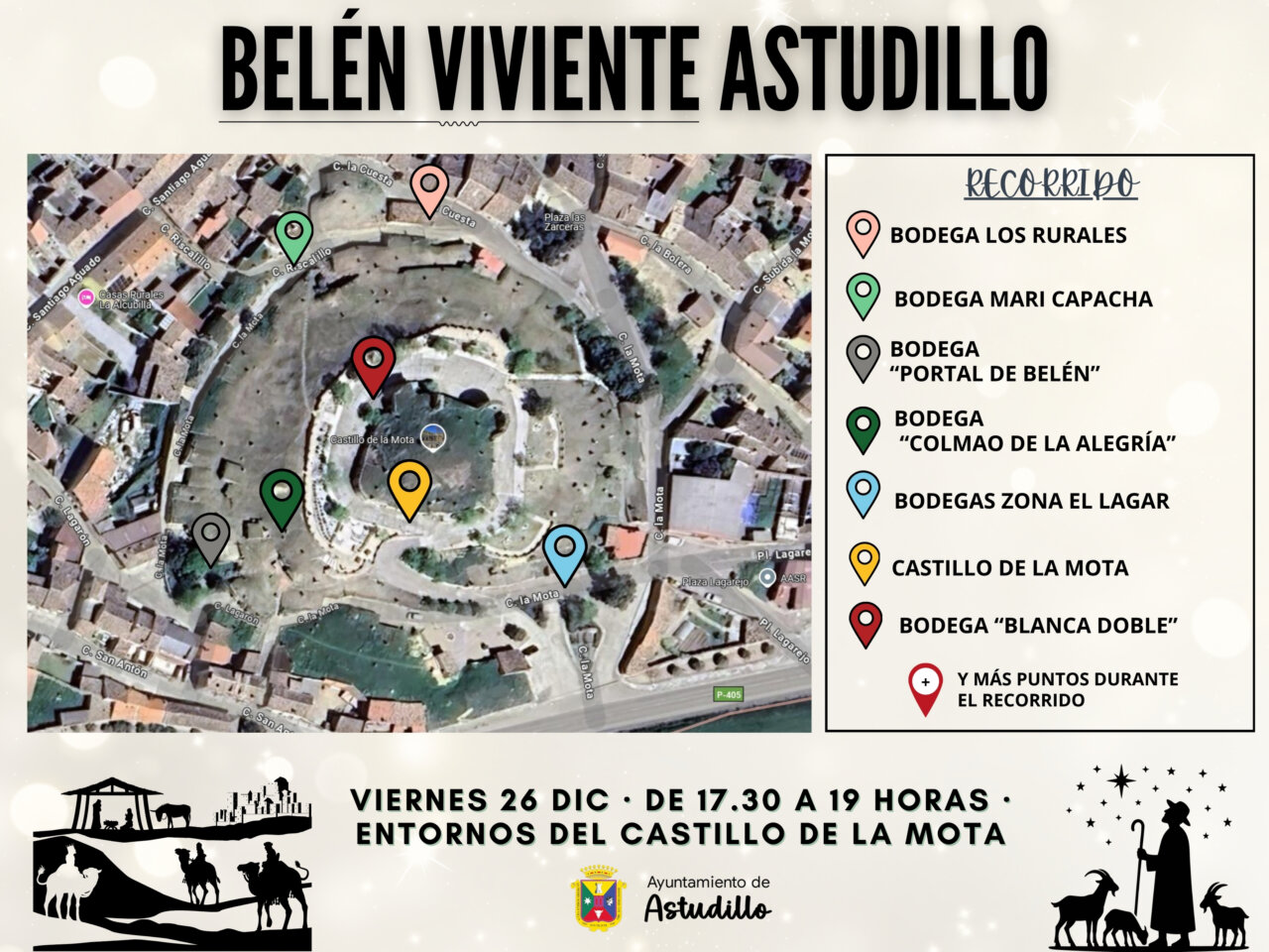 Mapa del recorrido del Belén Viviente en Astudillo, Palencia.