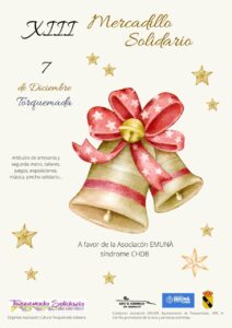 Cartel del XIII Mercadillo Solidario en Torquemada con campanas y estrellas
