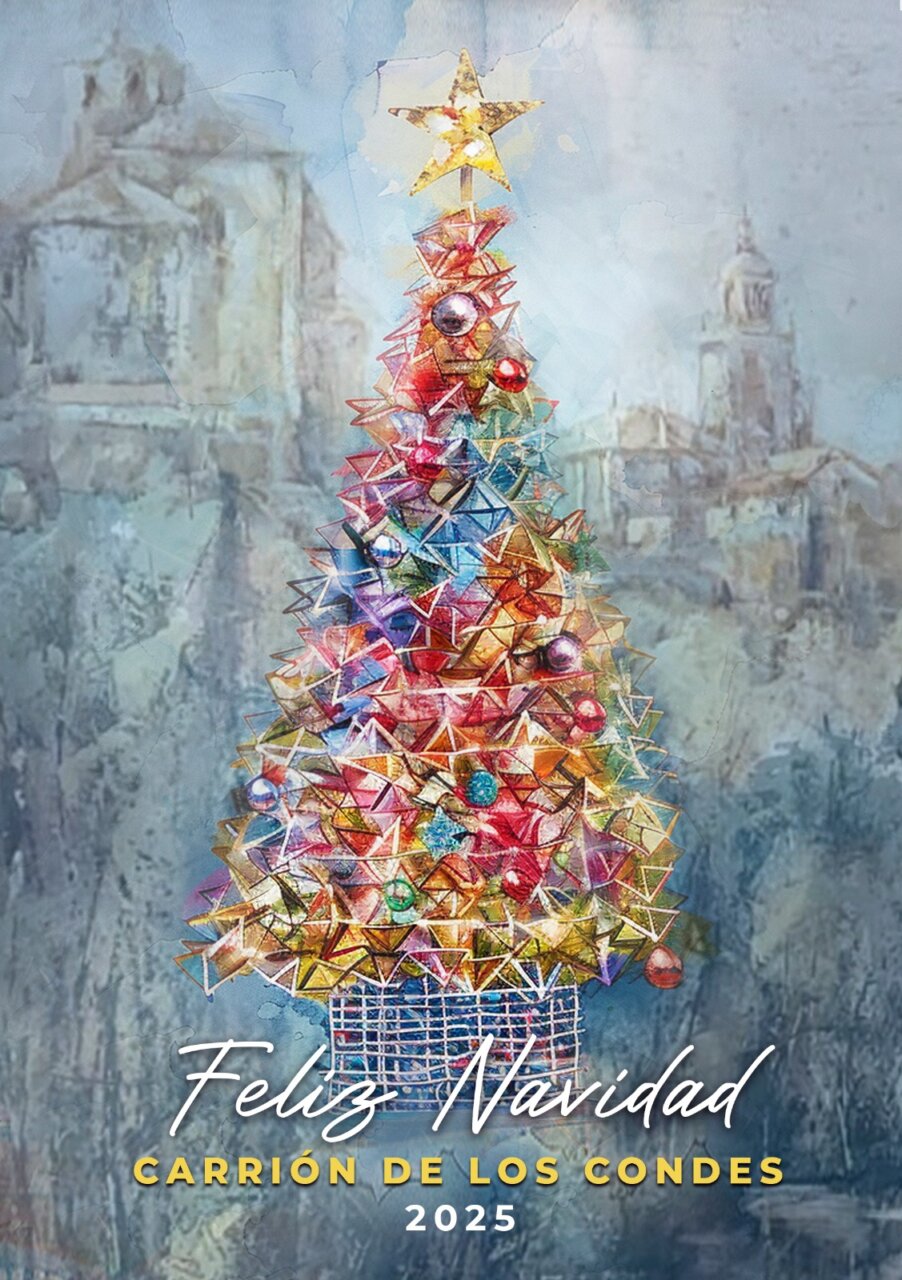 Árbol de Navidad decorado en Carrión de los Condes