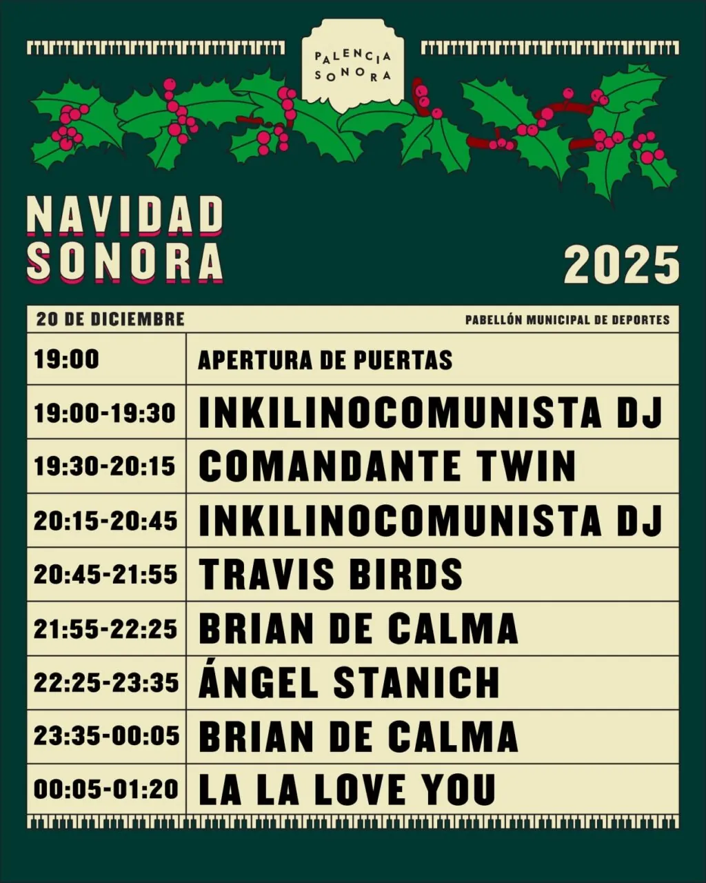 Cartel del festival Navidad Sonora 2025 en Palencia con horarios y artistas.