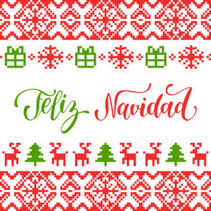 Diseño navideño con texto Feliz Navidad y motivos festivos