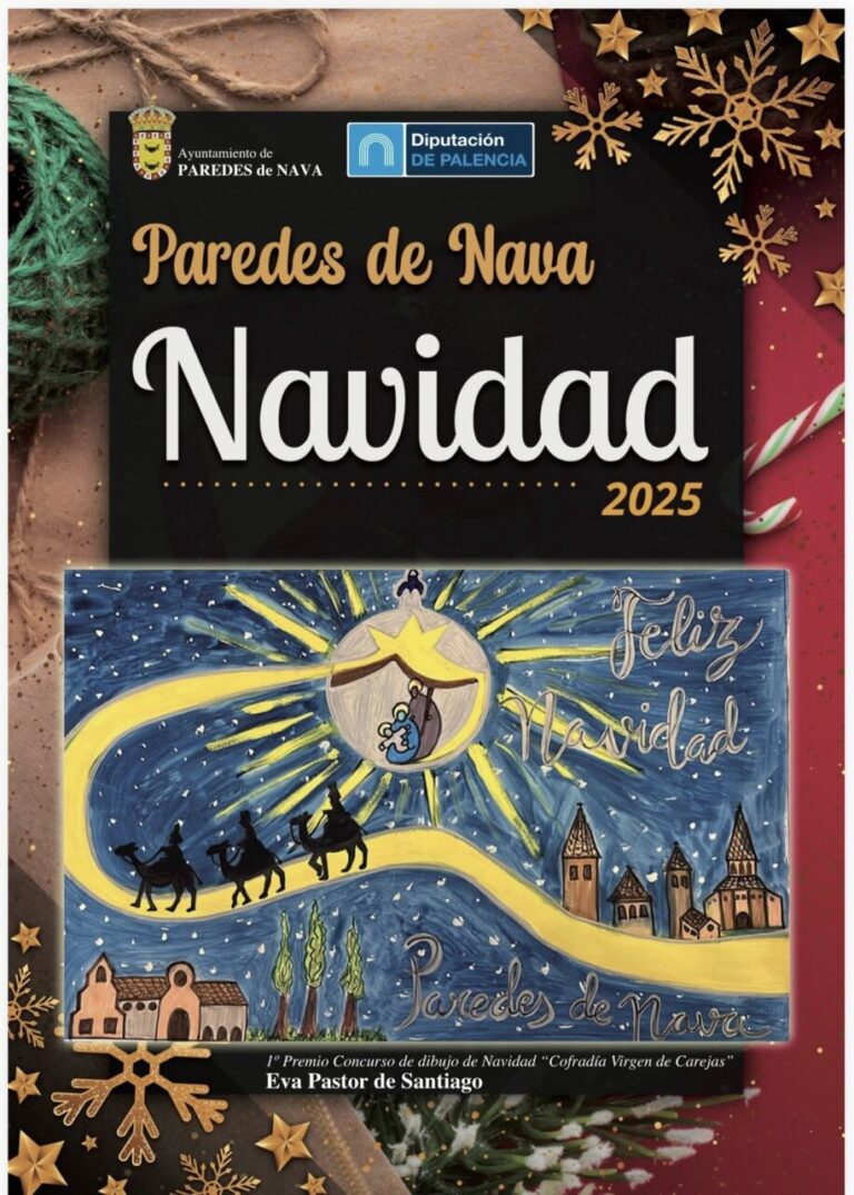 Cartel de Navidad 2025 de Paredes de Nava con ilustraciones festivas.