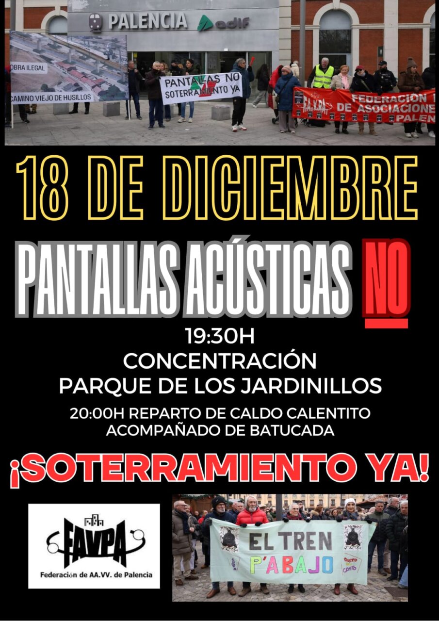 Concentración contra pantallas acústicas en Palencia con pancartas